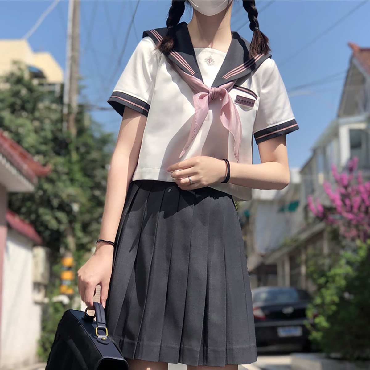 短スカート学生服 可愛いセーラー風半袖JK制服コスプレ グレー